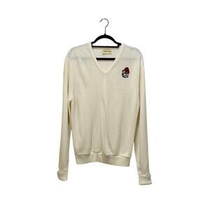 VINTAGE 70s Collegiate Concepts UGA Embroidered Cream Vneck Sweater MEDIUM Dawgs